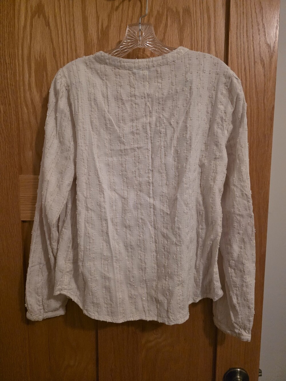 Croft & Barrow Clip Dot Striped Lightweight Blouse White Gold Sparkle